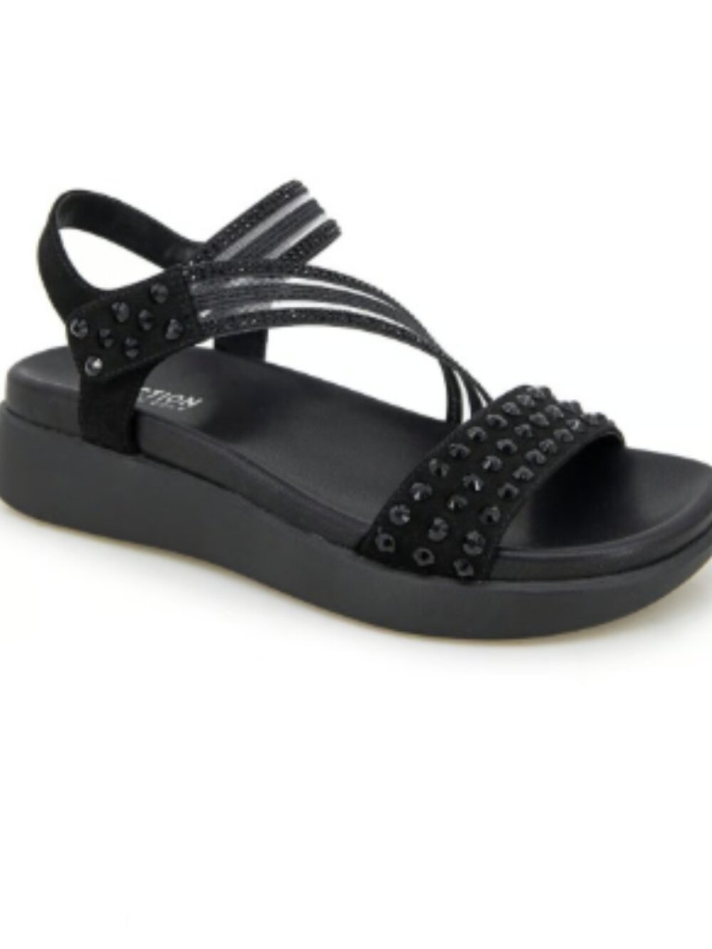 NIB Reaction Kenneth Cole Taryn Black Rhinestone Strap Sandals - Size 7M